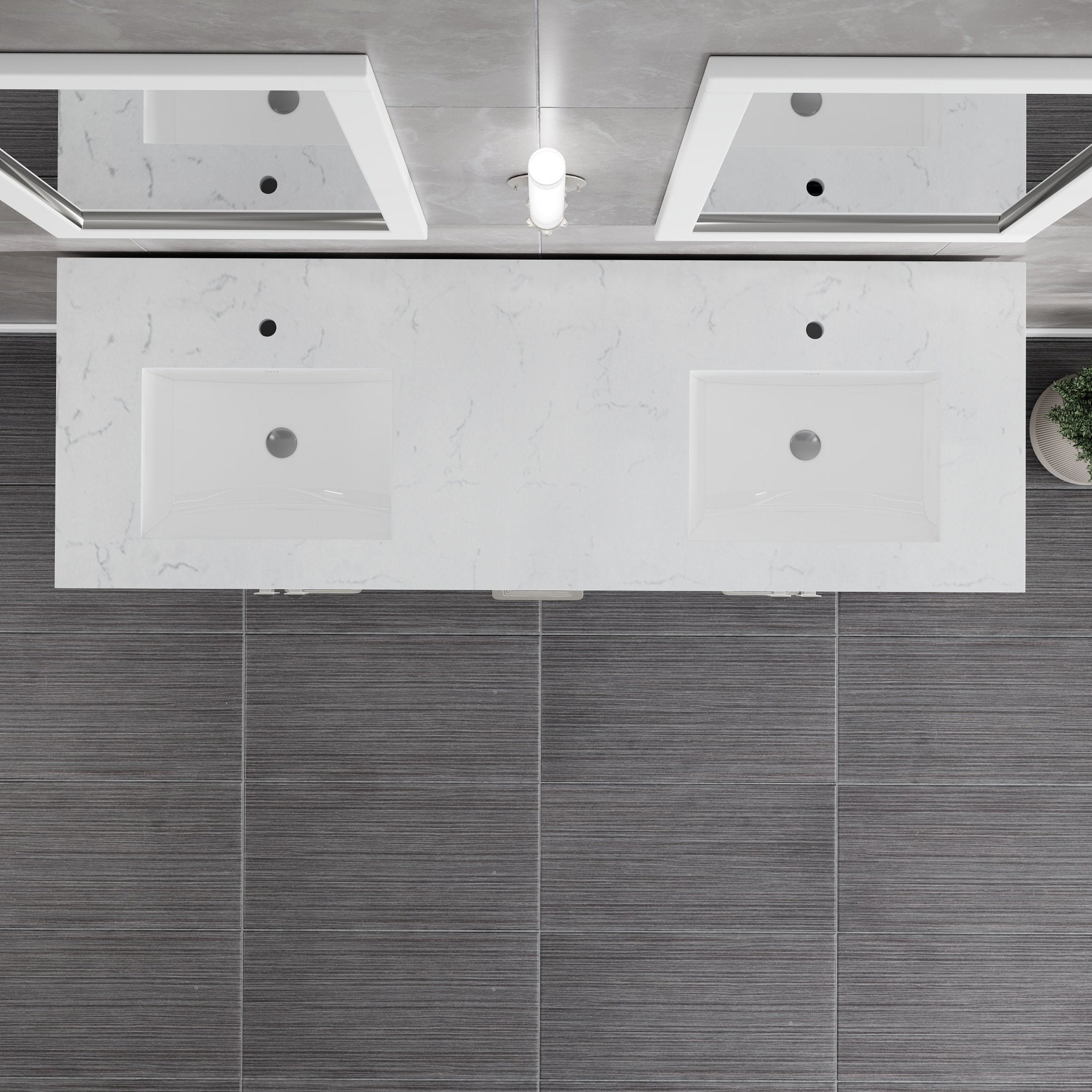 London 60 in. White Double Sink Bath Vanity with Carrara Quartz Top and Undermount Porcelain Sinks - Bathroom Vanity by Eviva