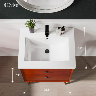 Caramel 24"W x 18"D Teak Bathroom Vanity with White Porcelain Countertop and Integrated Sink