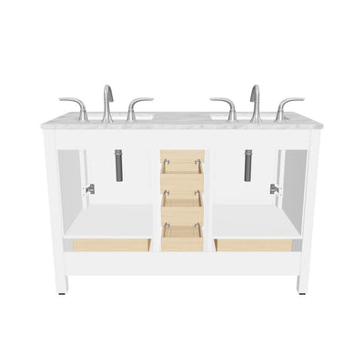 Aberdeen 72"W x 22"D White Double Sink Bathroom Vanity with White Carrara Quartz Countertop and Undermount Porcelain Sinks