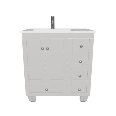 Happy 30"W x 18"D Gray Bathroom Vanity with White Carrara Quartz Countertop and Undermount Porcelain Sink