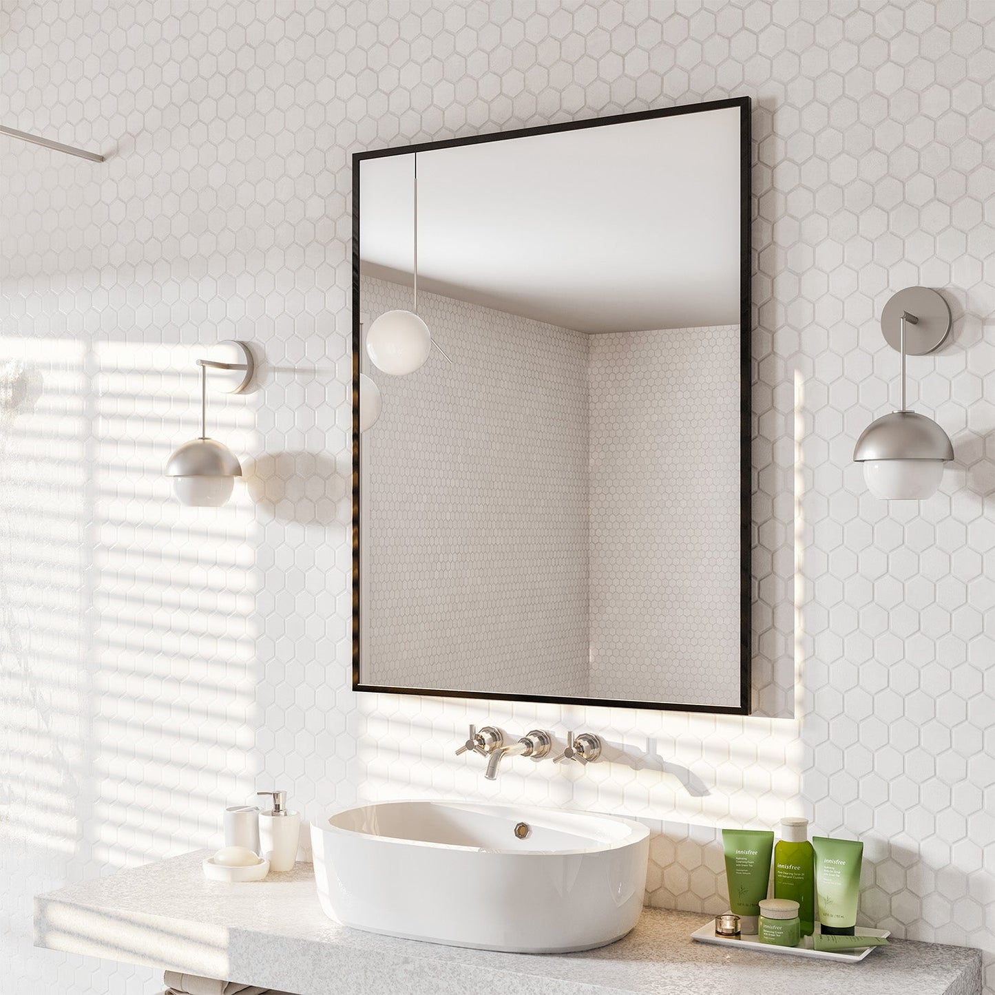 EVIVA Black 24X30 Inch Modern Framed Bathroom Mirror