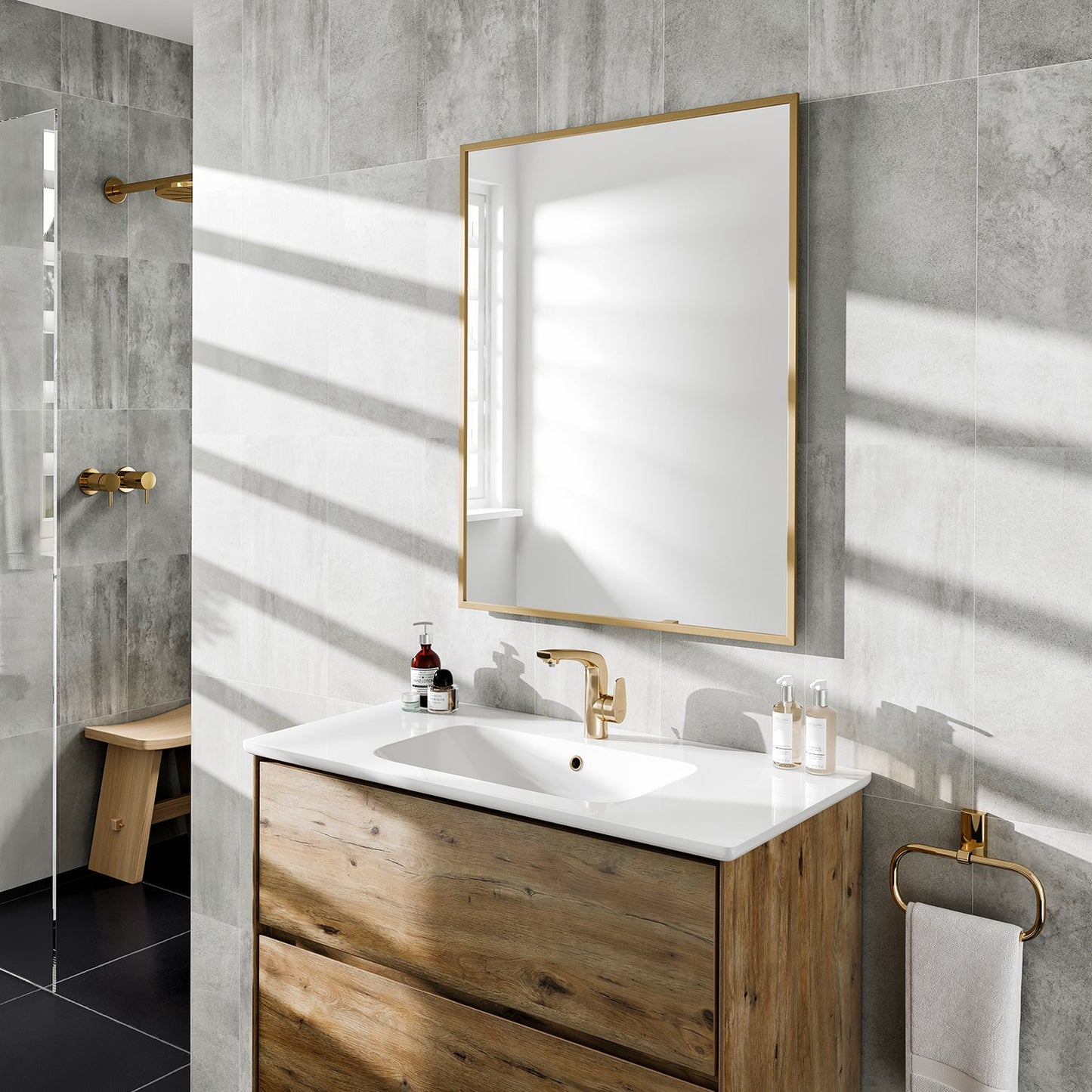 EVIVA Gold 24X30 Inch Modern Framed Bathroom Mirror