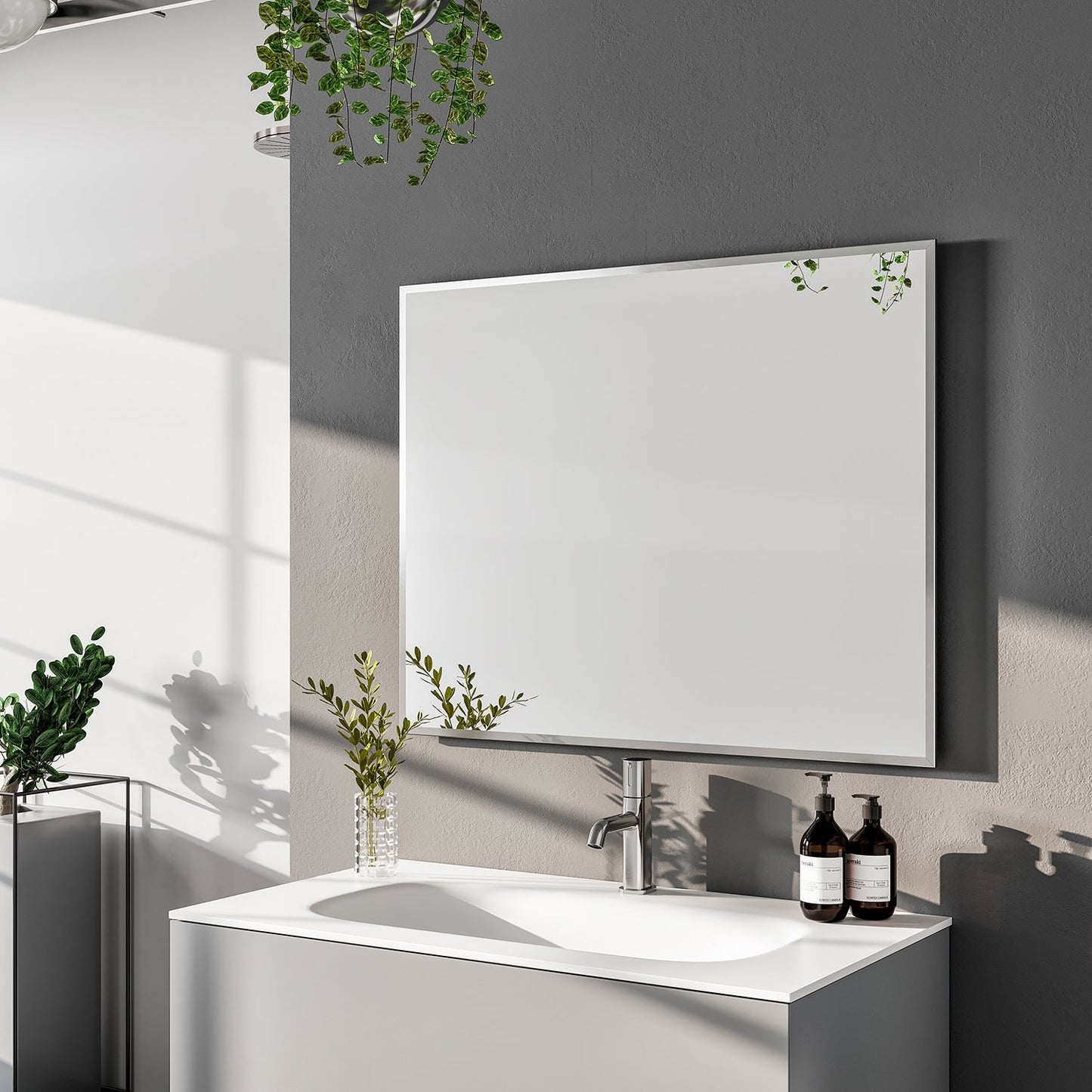 Eviva Sax 24" Brushed Chrome Metal Frame Bathroom Wall Mirror