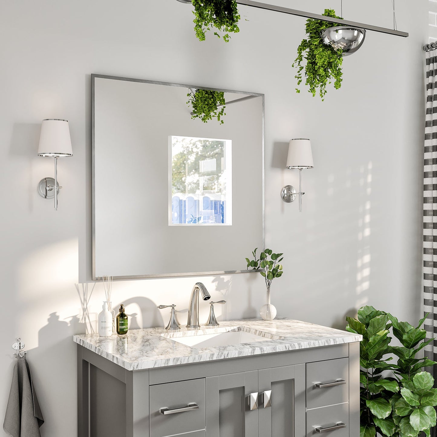 Eviva Sax® 30" Brushed Chrome Metal Frame Bathroom Wall Mirror