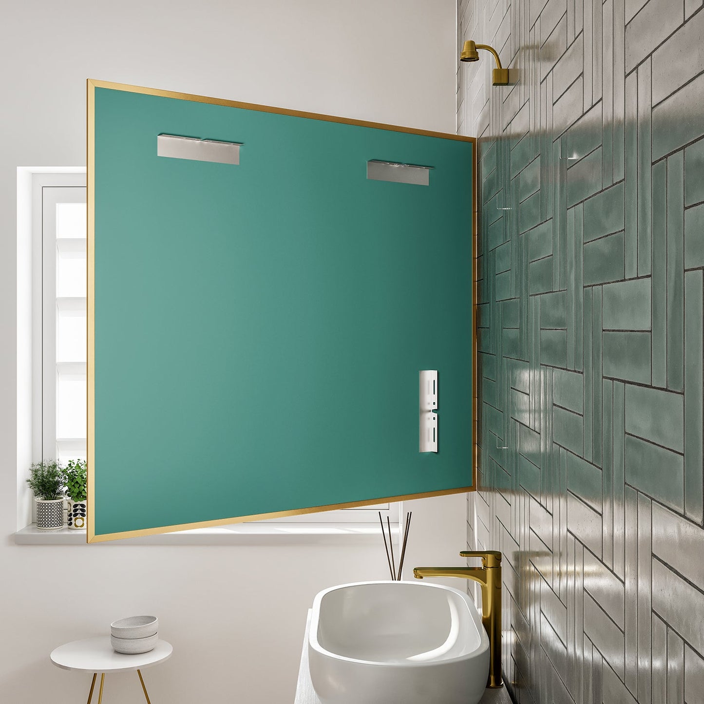 EVIVA Gold 36X30 Inch Modern Framed Bathroom Mirror