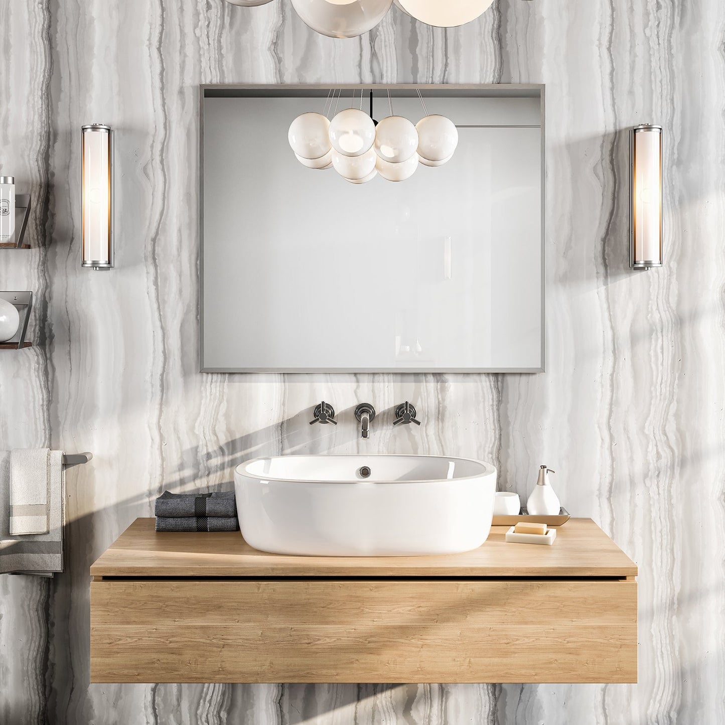 Eviva Sax 36" Brushed Chrome Metal Frame Bathroom Wall Mirror