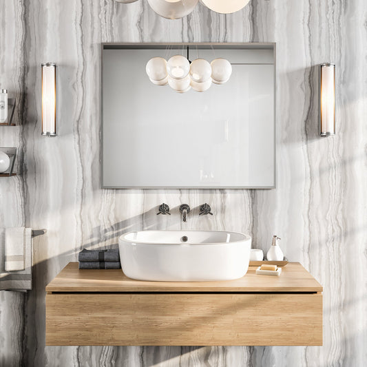 Eviva Sax 36" Brushed Chrome Metal Frame Bathroom Wall Mirror