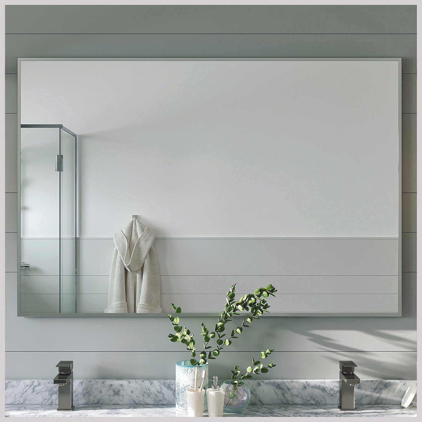Eviva Sax 48 in. Brushed Chrome Framed Bathroom Wall Mirror