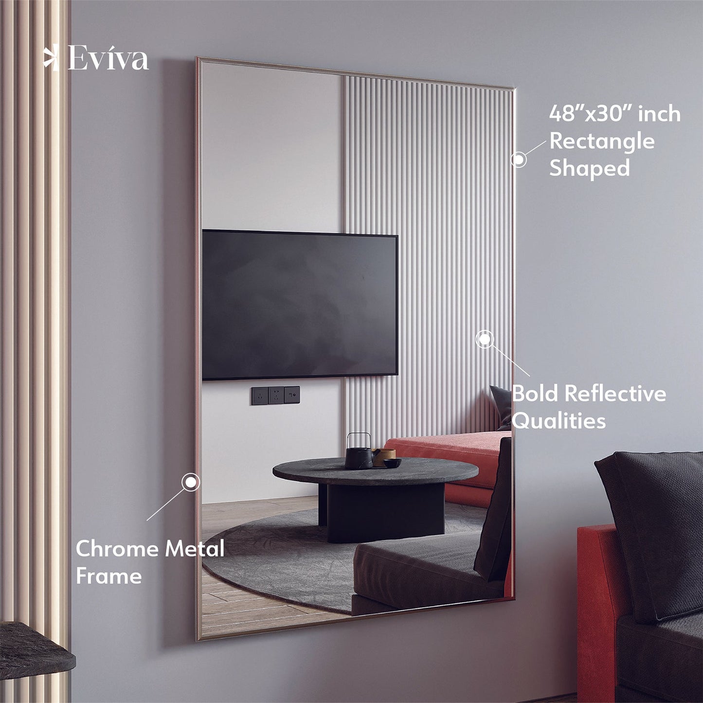 Eviva Sax 48 in. Brushed Chrome Framed Bathroom Wall Mirror