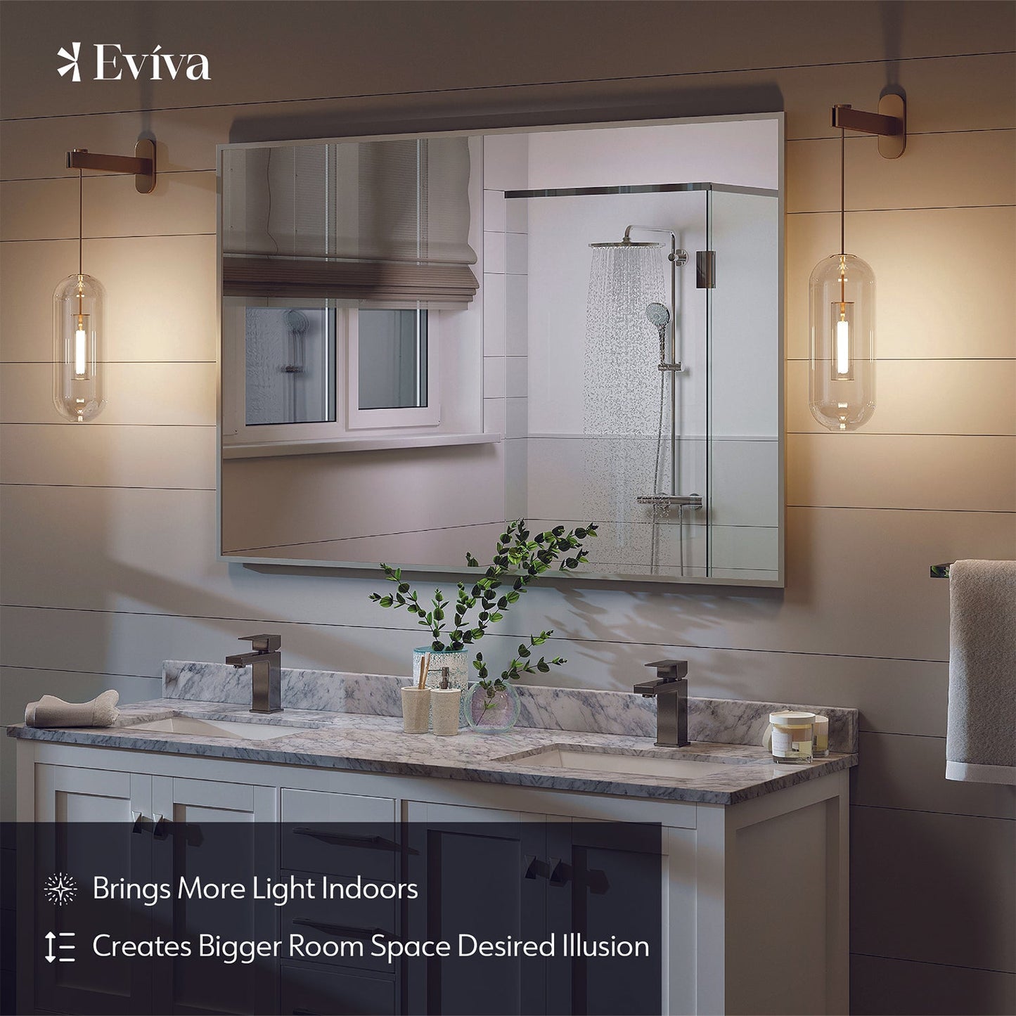 Eviva Sax 48 in. Brushed Chrome Framed Bathroom Wall Mirror