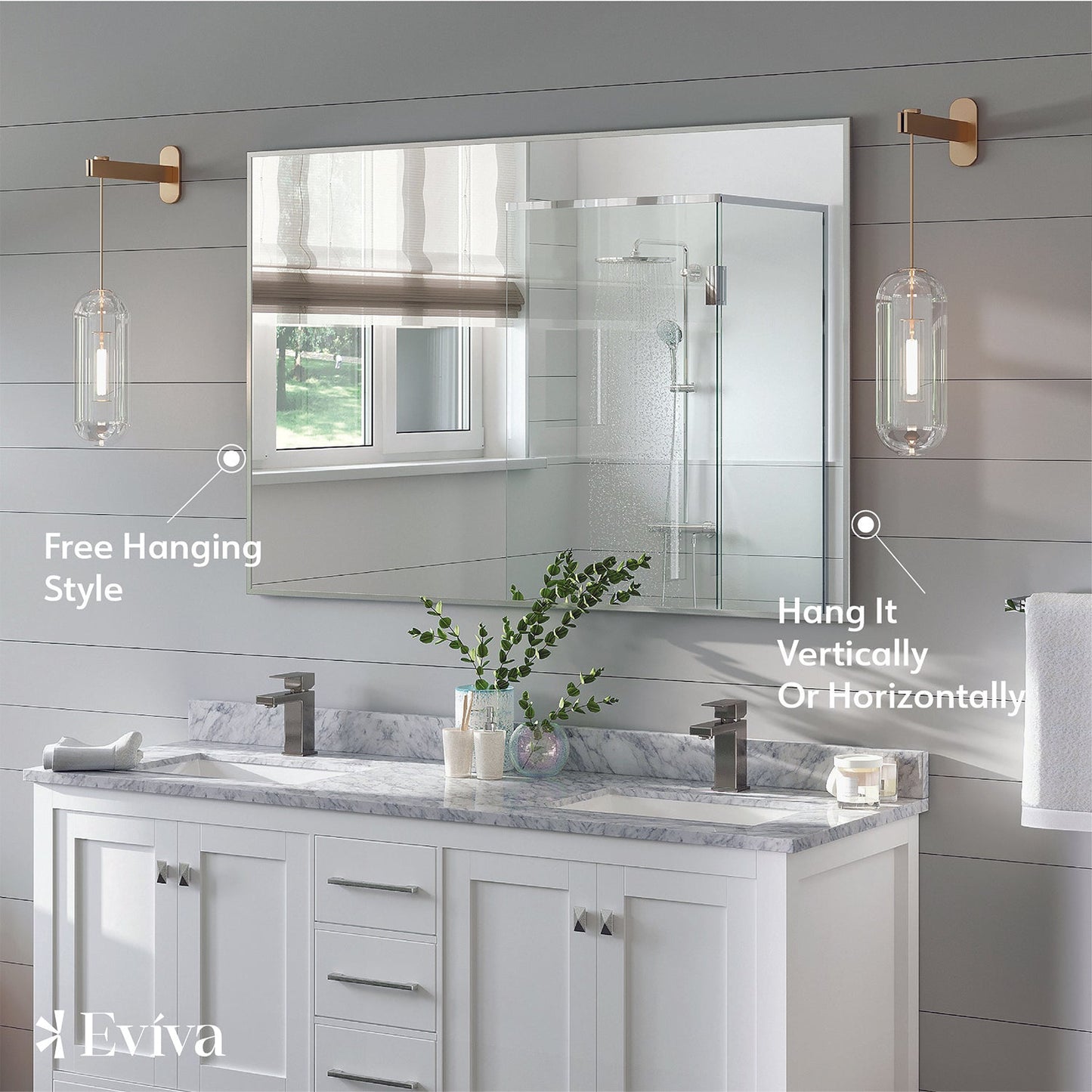 Eviva Sax 48 in. Brushed Chrome Framed Bathroom Wall Mirror