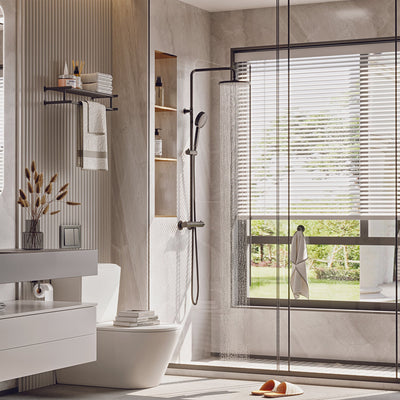 Eviva Bianca Black Powder Coated Thermostatic Round Shower Column