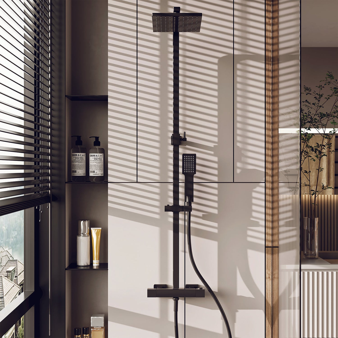 Eviva Liri Black Powder Coated Thermostatic Square Shower Column