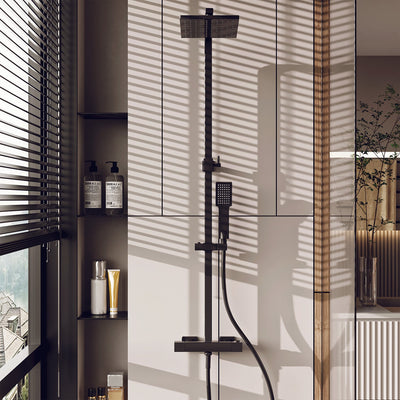 Eviva Liri Black Powder Coated Thermostatic Square Shower Column