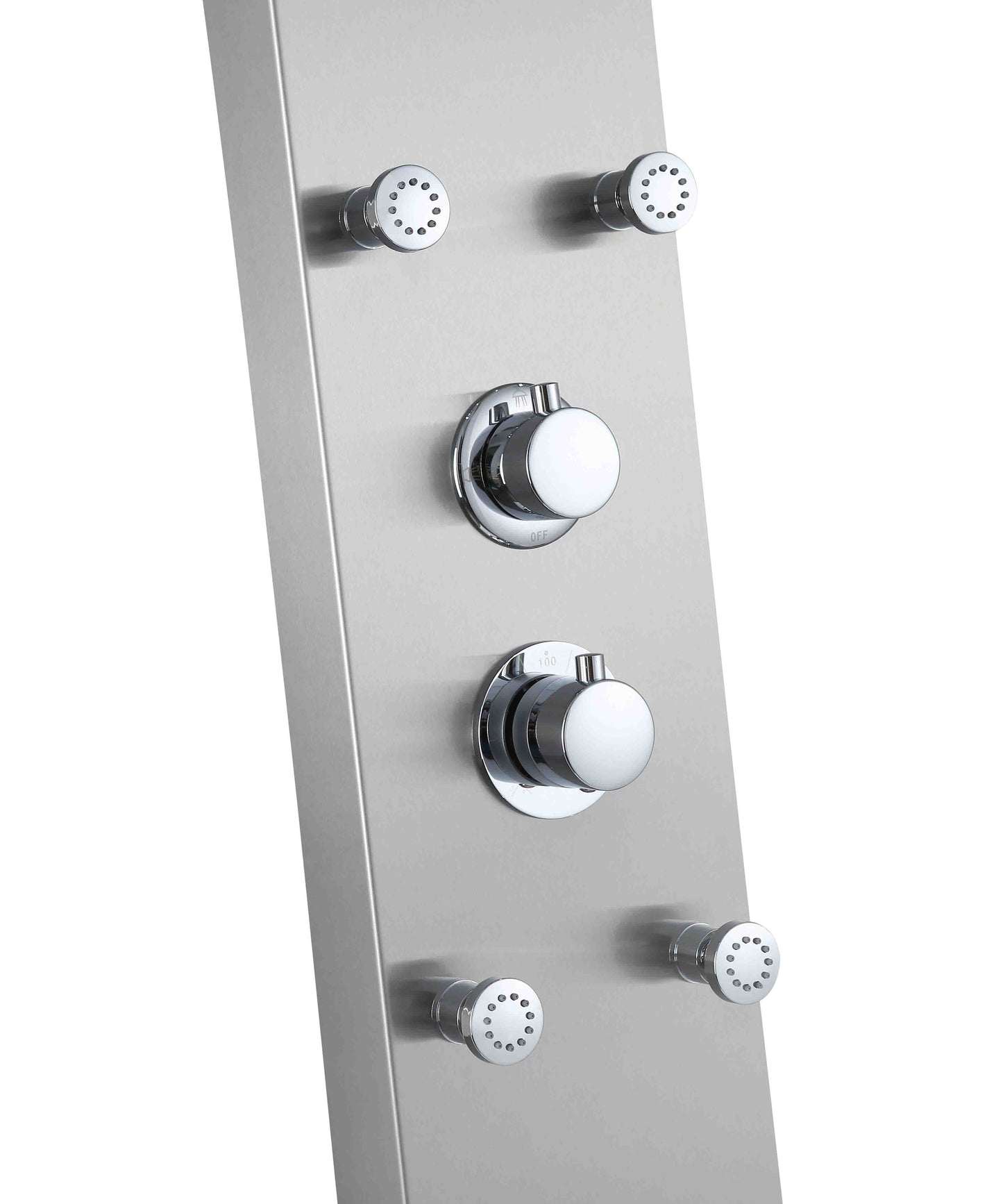 Eviva Rainmaker Thermostatic Massage -Jet Shower Tower System in Brushed silver finish