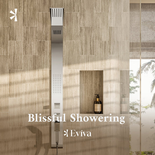 Eviva Raindance Thermostatic Massage -Jet Shower Tower System in Brushed silver finish