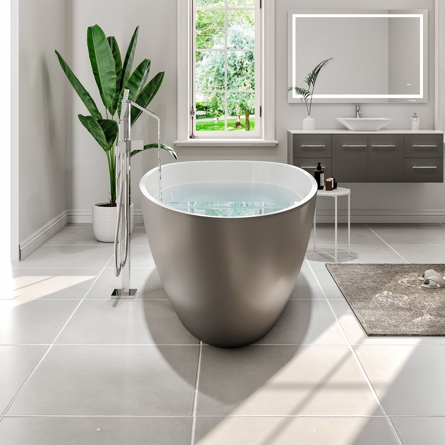 Eviva Viva 60" Solid Surface Gray & White Freestanding Bathtub