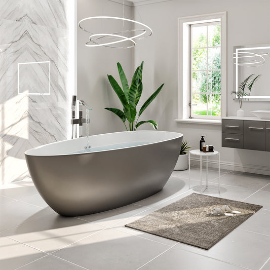 Eviva Viva 60" Solid Surface Gray & White Freestanding Bathtub