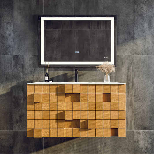 Mosaic 36"W x 20"D Natural Oak Bathroom Vanity with Solid Surface Countertop and Integrated Sink