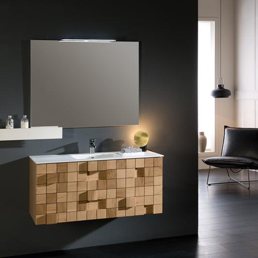 Eviva Mosaic 48 in. Wall Mounted Oak Bathroom Vanity with White Integrated Solid Surface Countertop