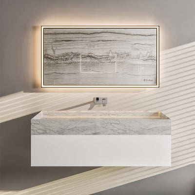 Fritti 36"W x 20"D White Wall Mount Bathroom Vanity with White Carrara Marble Countertop and Integrated Sink