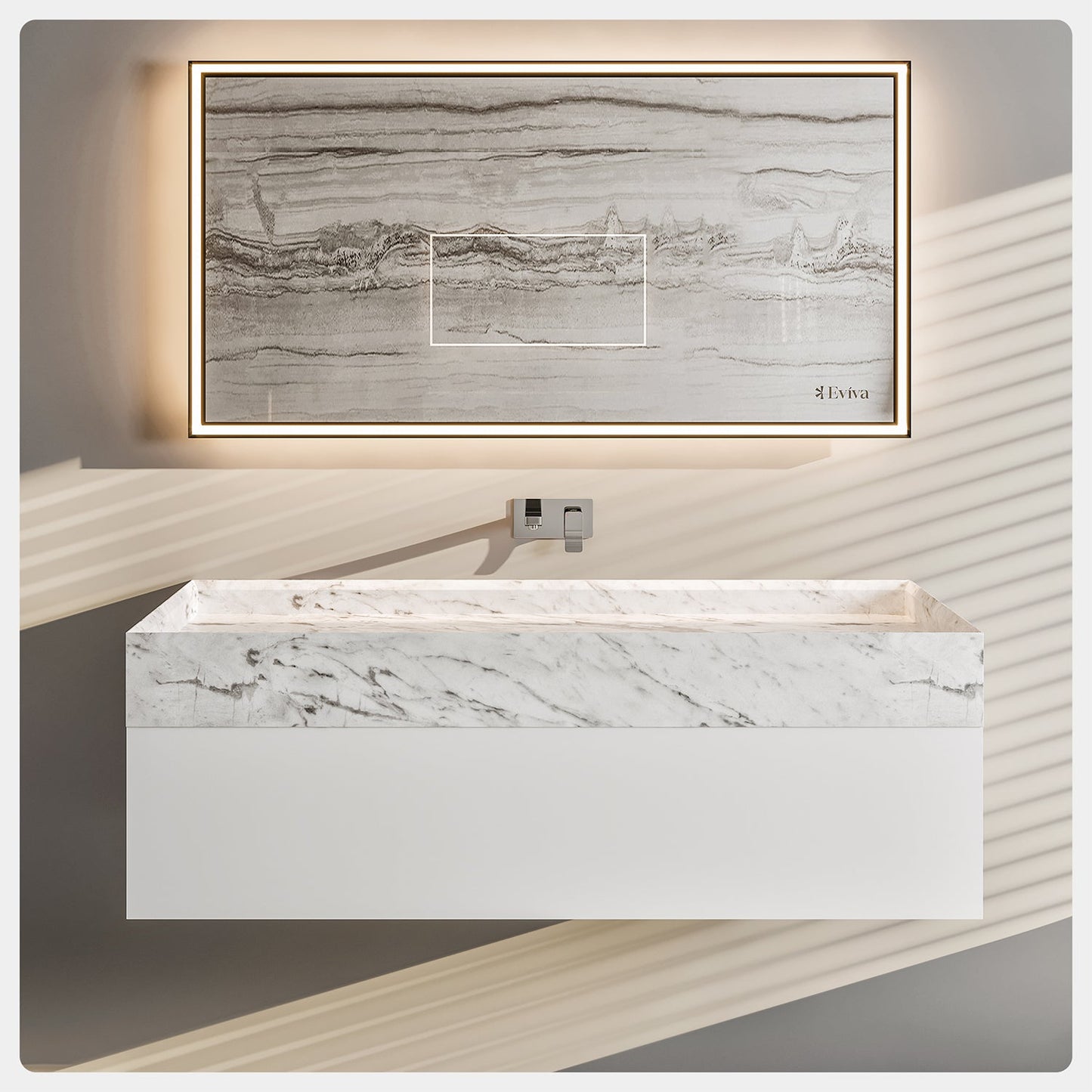 EVIVA Fritti 48 Inch White Wall Mount Bathroom Vanity with Marble Basin