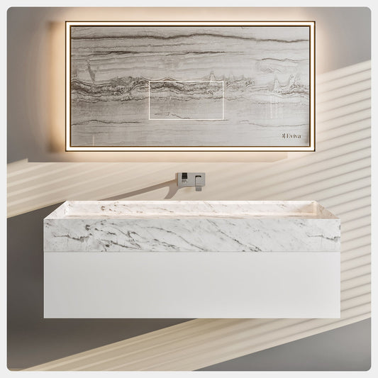 Fritti 48"W x 20"D White Bathroom Vanity with Carrara Marble Countertop and Integrated Sink