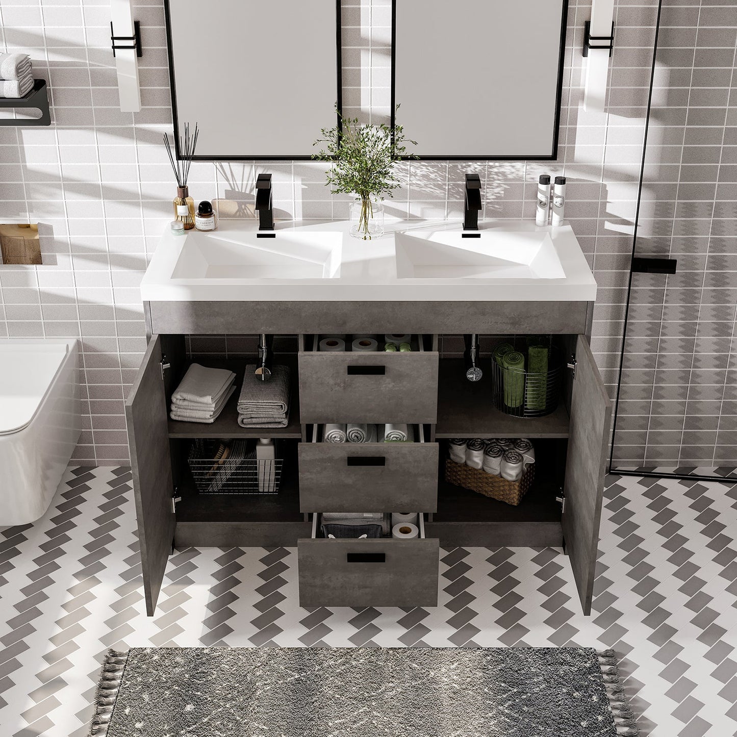 Eviva Lugano 48 inch Double Sink Cement Gray Bathroom Vanity