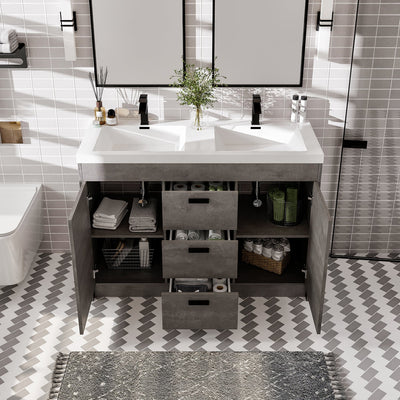 Lugano 48"W x 20"D Concrete Gray Double Sink Bathroom Vanity with White Acrylic Countertop and Integrated Sinks