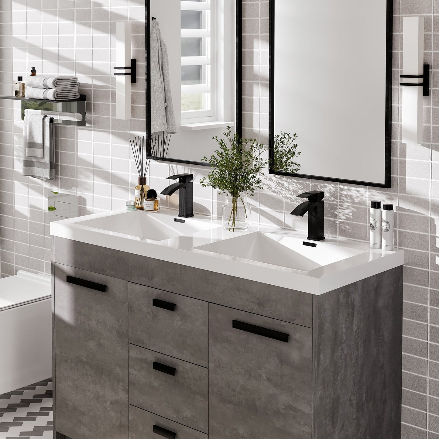 Eviva Lugano 48 inch Double Sink Cement Gray Bathroom Vanity