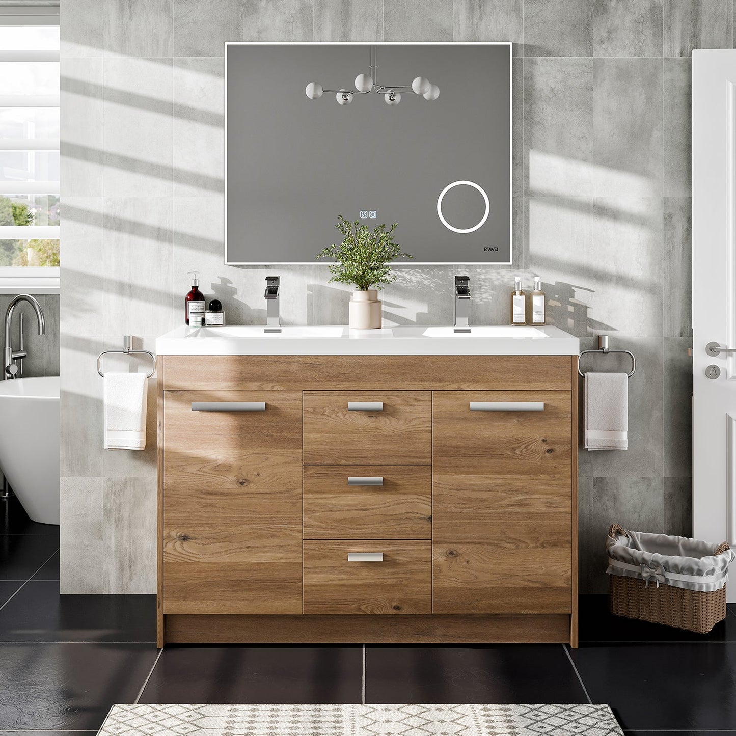 Eviva Lugano 48 inch Natural Oak Double Sink Bathroom Vanity