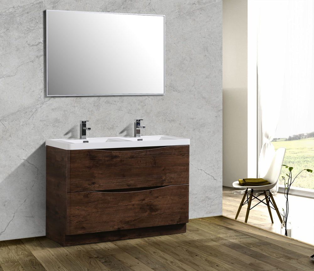 Eviva Smile 48" Rosewood Freestanding Modern Double Sink Bathroom Vanity w/ White Integrated Top