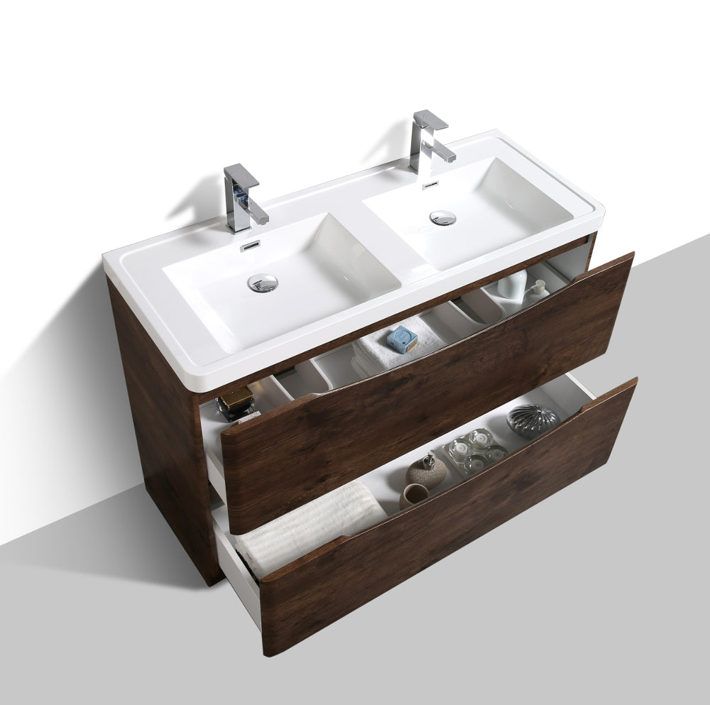 Eviva Smile 48" Rosewood Freestanding Modern Double Sink Bathroom Vanity w/ White Integrated Top