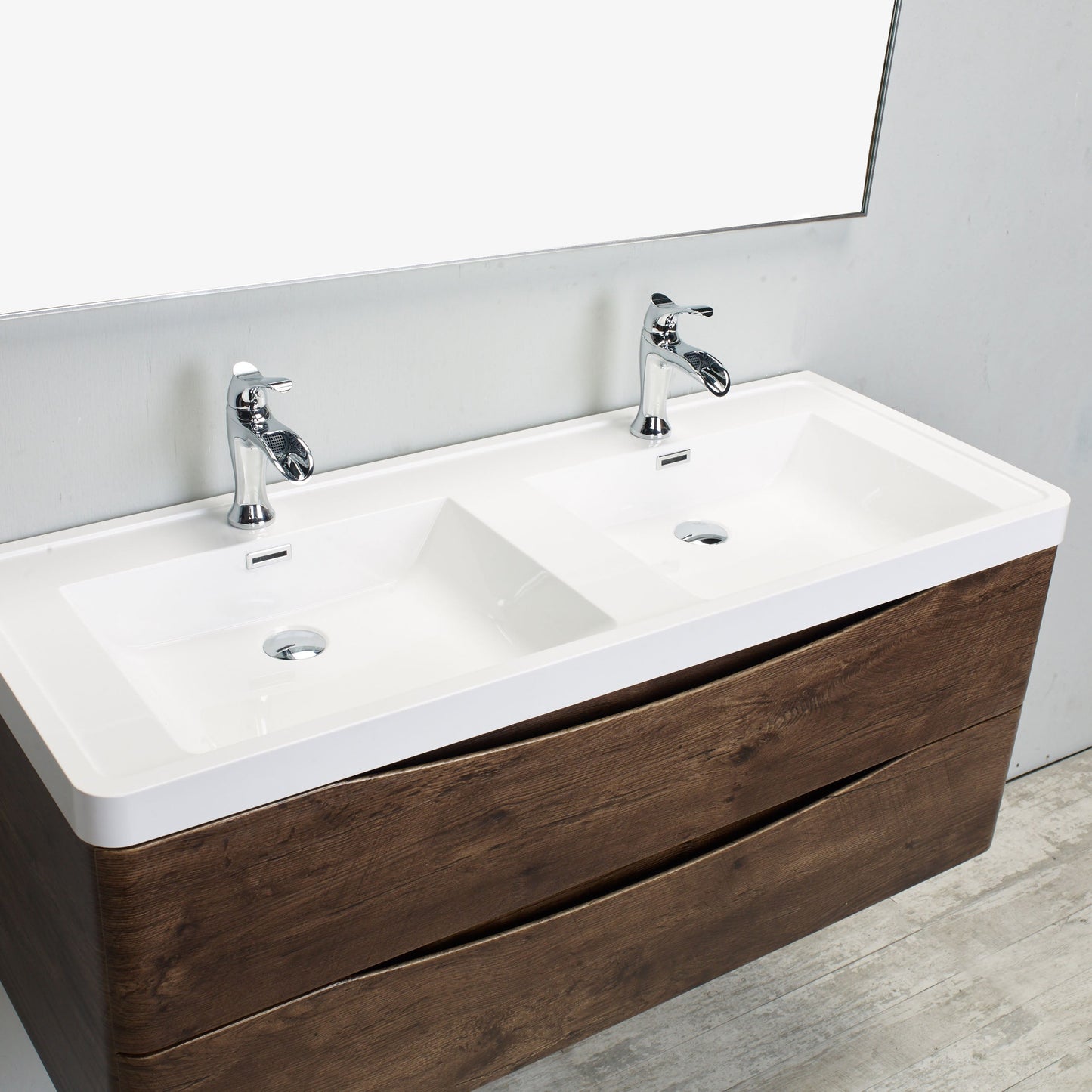 Eviva Smile 48" Rosewood Wall Mount Modern Double Sink Bathroom Vanity w/ White Integrated Top