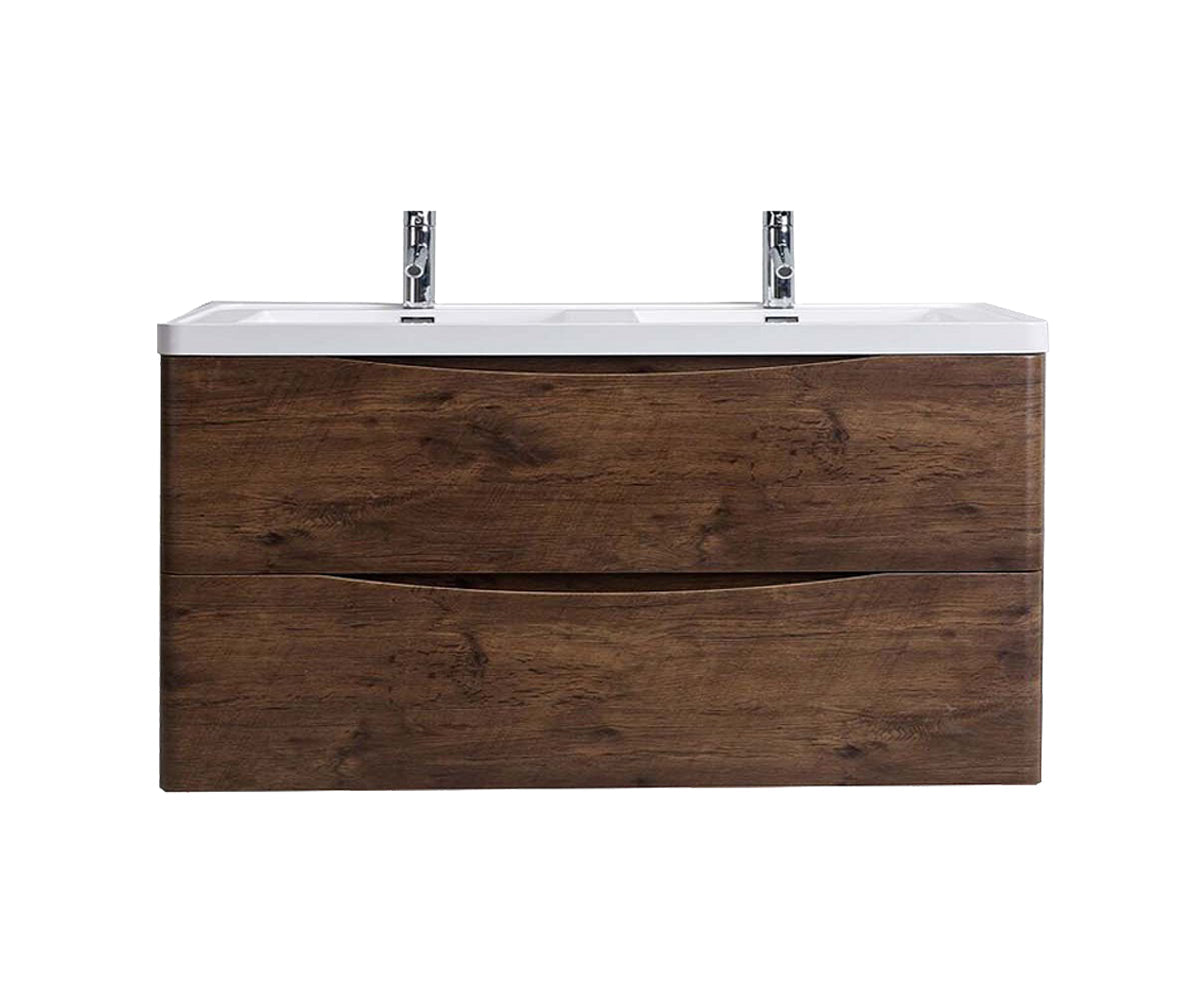 Eviva Smile 48" Rosewood Wall Mount Modern Double Sink Bathroom Vanity w/ White Integrated Top
