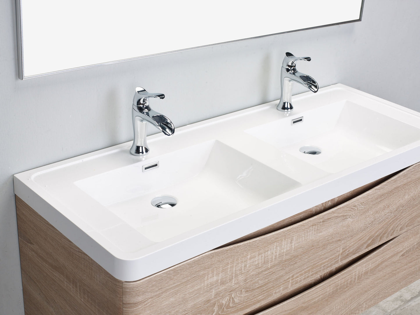 Eviva Smile 48" White Oak Wall Mount Modern Double Sink Bathroom Vanity w/ White Integrated Top