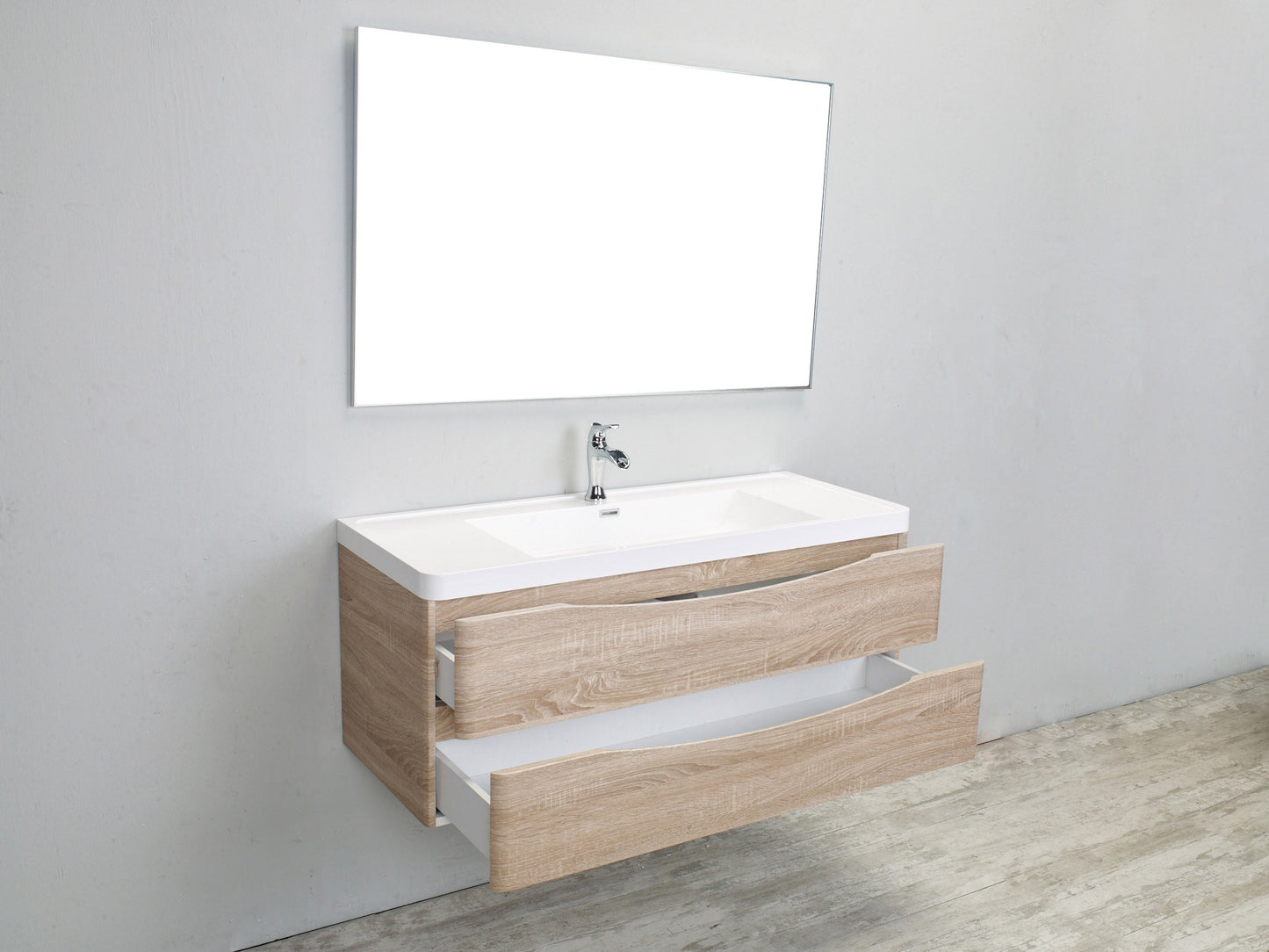 Eviva Smile 48" White Oak Wall Mount Modern Bathroom Vanity w/ White Integrated Top