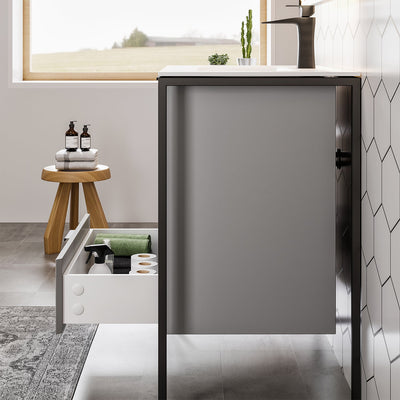 Moma 24"W x 18"D Gray Wall Mount Bathroom Vanity with White Solid Surface Countertop and Integrated Sink