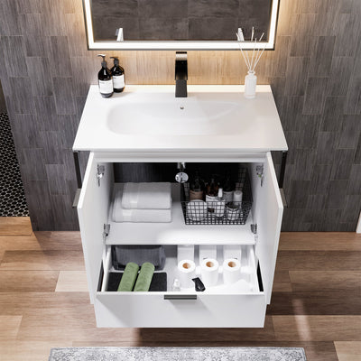 Moma 32"W x 18"D White Wall Mount Bathroom Vanity with White Solid Surface Countertop and Integrated Sink