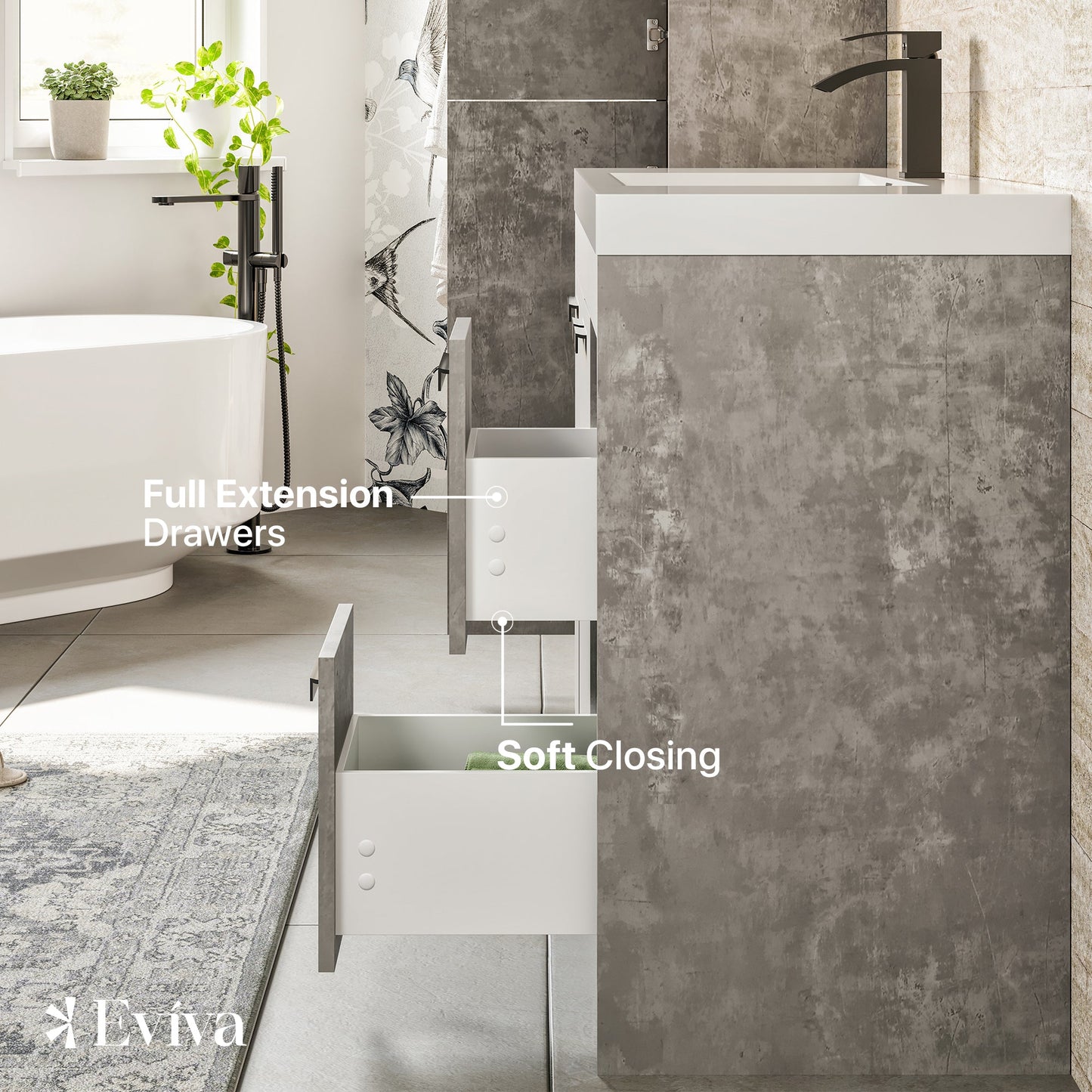 Eviva Lugano 42 inch Cement Gray Bathroom Vanity