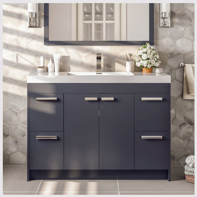 Lugano 48"W x 20"D Gray Bathroom Vanity with White Acrylic Countertop and Integrated Sink