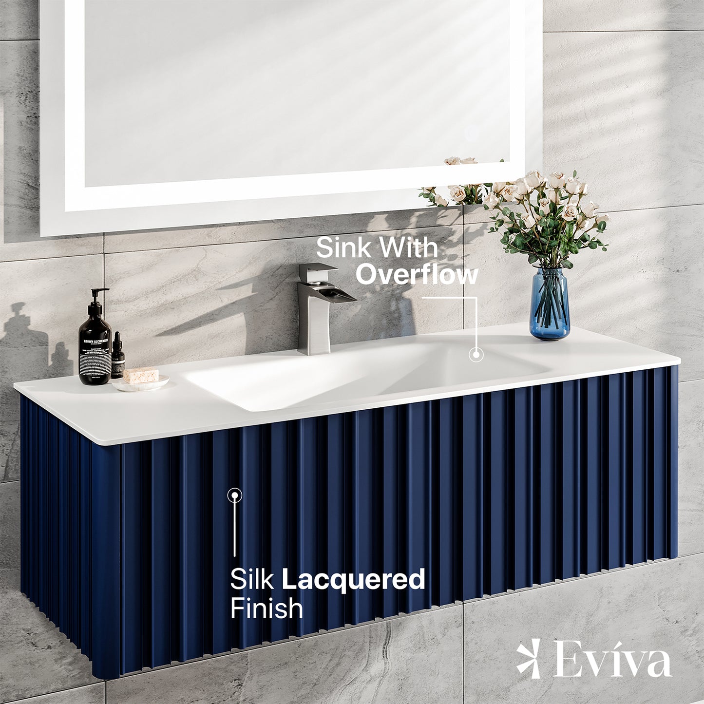Eviva Dolce Vita 48 Ocean Blue Wall Mount Vanity with Solid Surface Integrated Sink