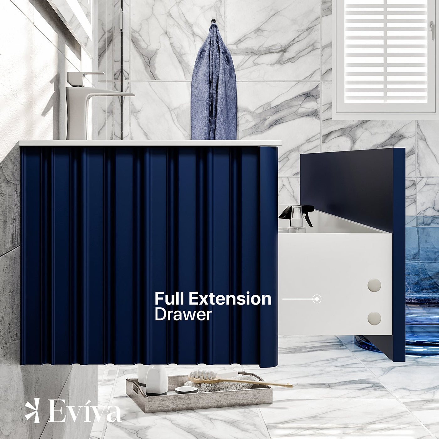 Dolce Vita 48"W x 20"D Blue Wall Mount Bathroom Vanity with White Solid Surface Countertop and Integrated Sink