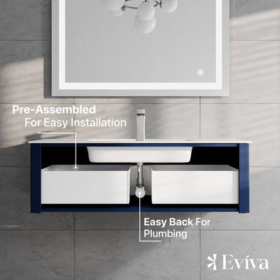 Dolce Vita 48"W x 20"D Blue Wall Mount Bathroom Vanity with White Solid Surface Countertop and Integrated Sink