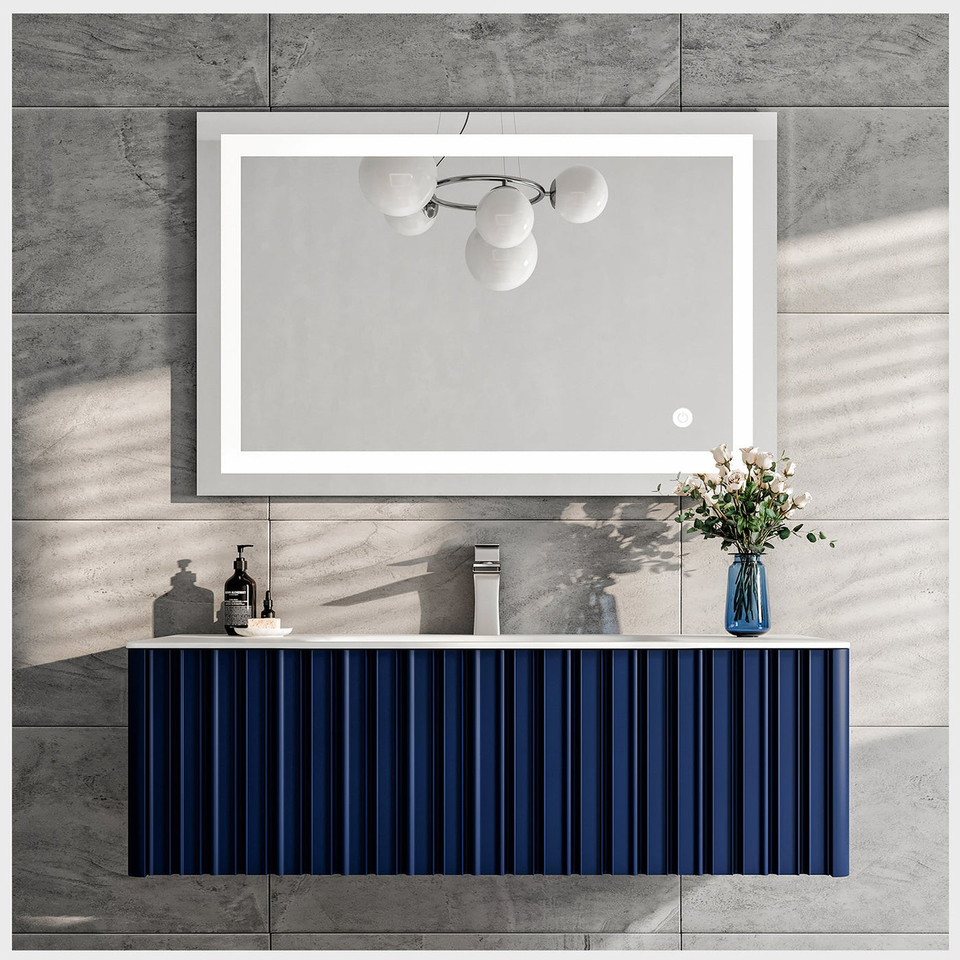 Dolce Vita 48"W x 20"D Blue Wall Mount Bathroom Vanity with White Solid Surface Countertop and Integrated Sink