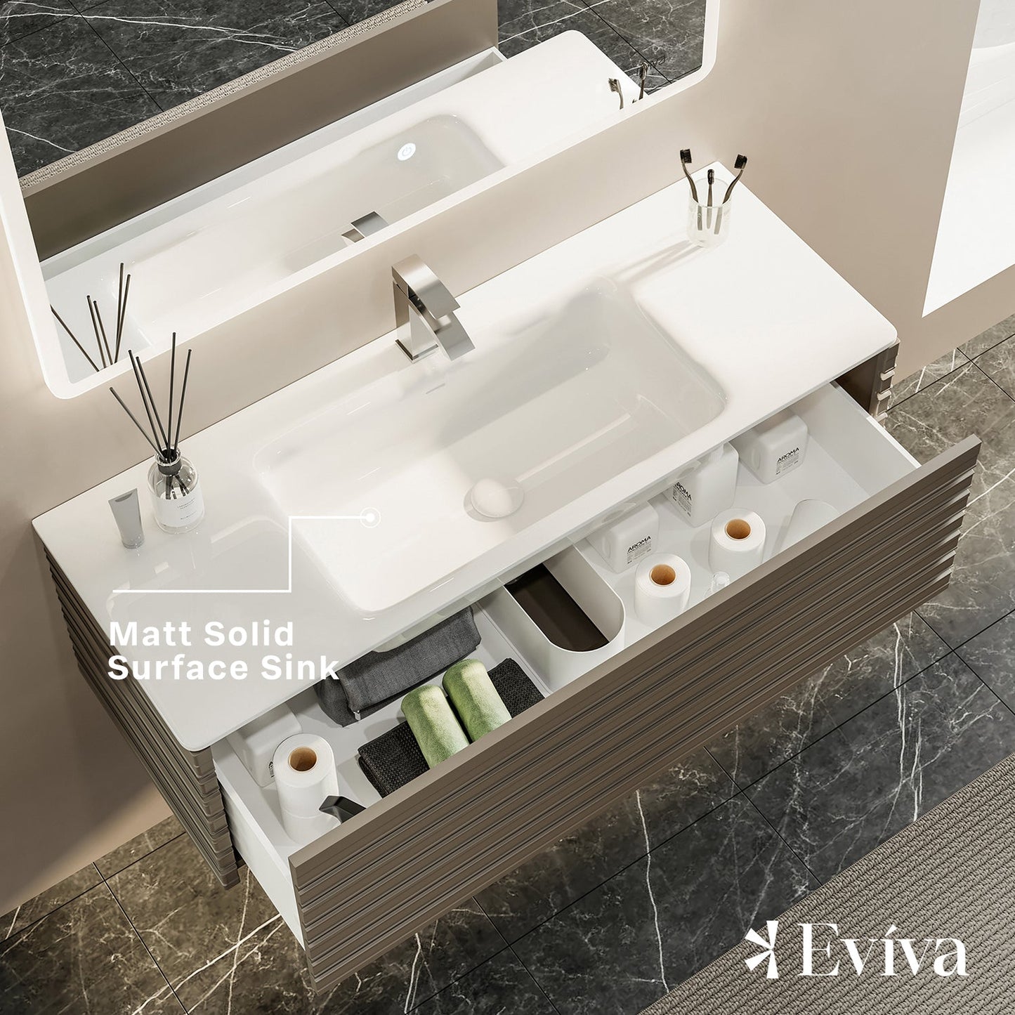 Eviva Dream 42 Smog Grey Wall Mount Vanity with Solid Surface Integrated Sink