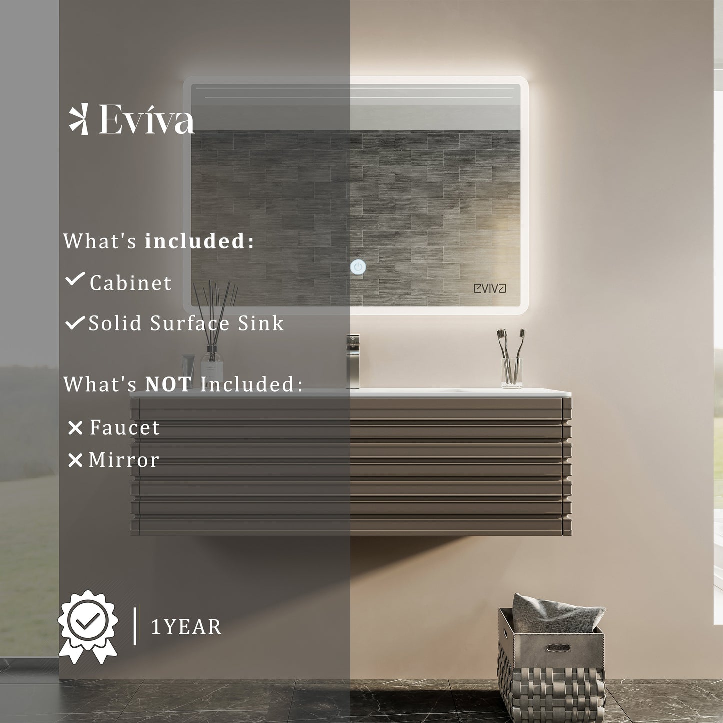 Eviva Dream 42 Smog Grey Wall Mount Vanity with Solid Surface Integrated Sink