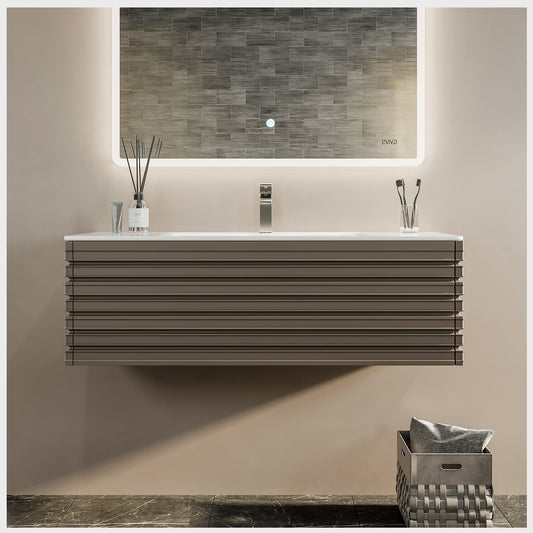 Dream 42"W x 20"D Smog Gray Bathroom Vanity with Solid Surface Countertop and Integrated Sink