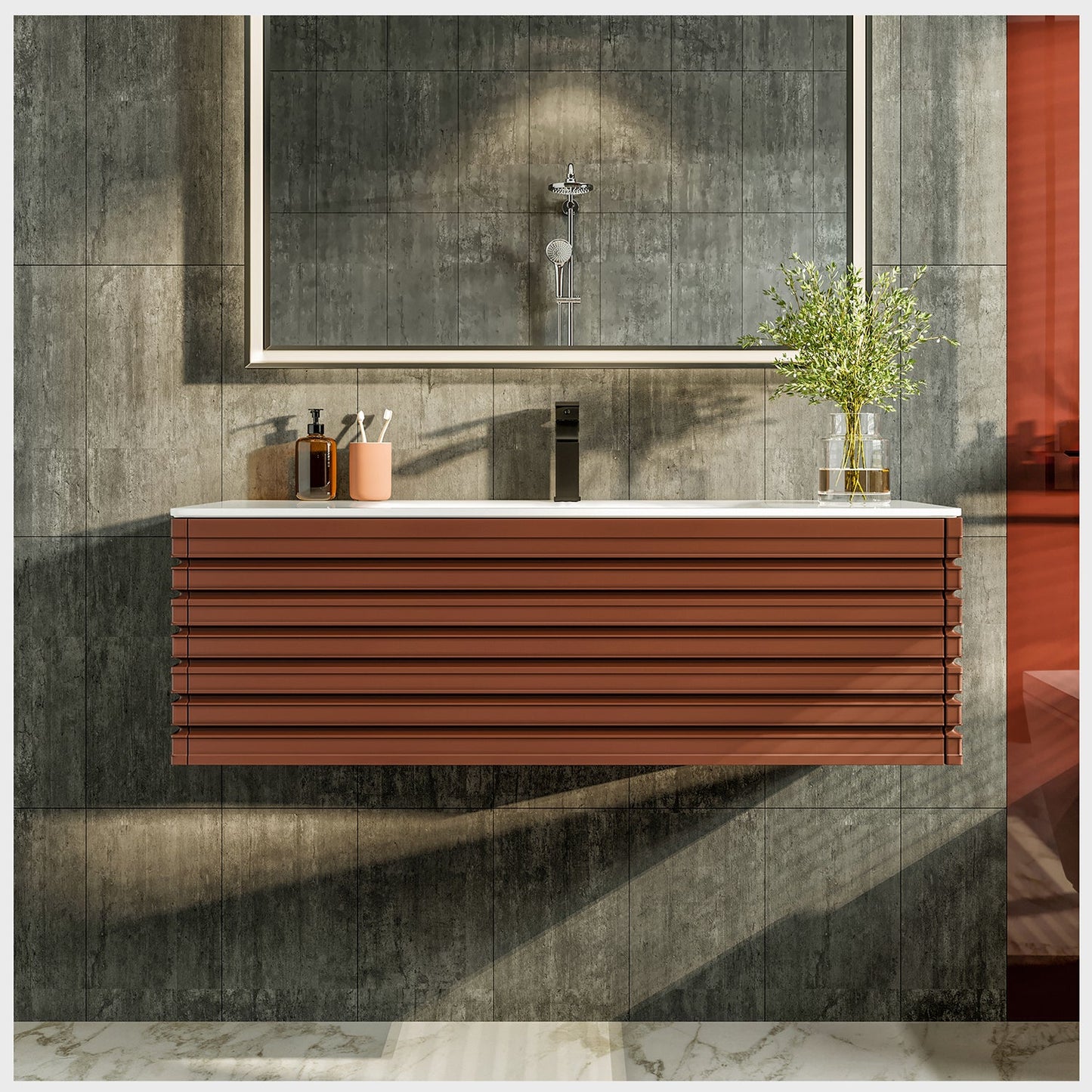 Eviva Dream 42 Terracotta Wall Mount Vanity with Solid Surface Integrated Sink