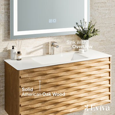 Oahu 32"W x 20"D Oak Wall Mount Bathroom Vanity with White Solid Surface Countertop and Integrated Sink